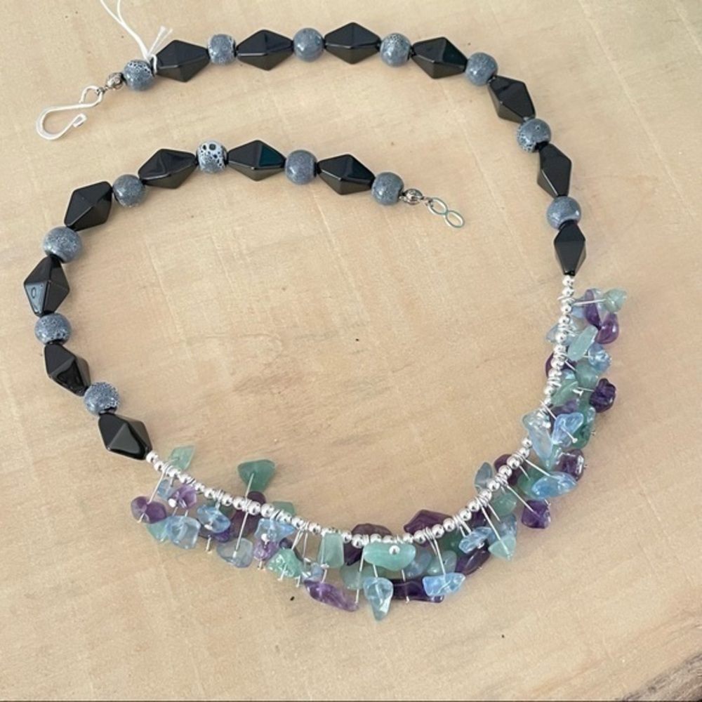 Artisan Handmade Amethyst Aventurine Pastel Necklace 19” Retro Gemstone